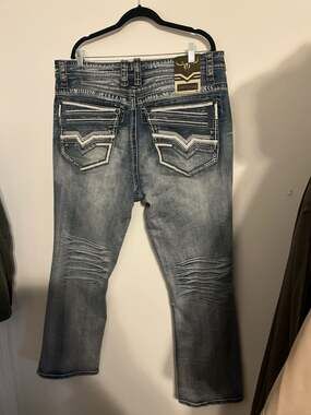 Platini Men's Holt Slim Boot Cut Embroidered Jeans 40/30